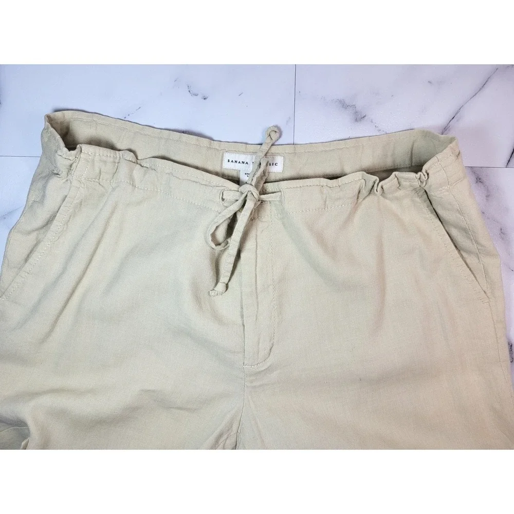 Banana Republic Womens Tan Linen Cargo Ankle Pants Drawstring Cuffs 10 Coastal